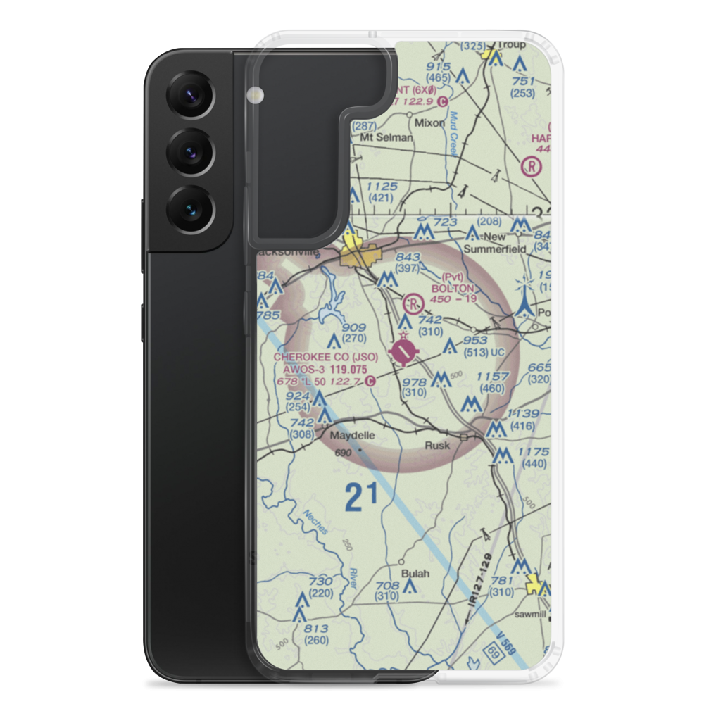 Cherokee County Airport (JSO) VFR Sectional Samsung Case Samsung Galaxy S22 Plus model shown