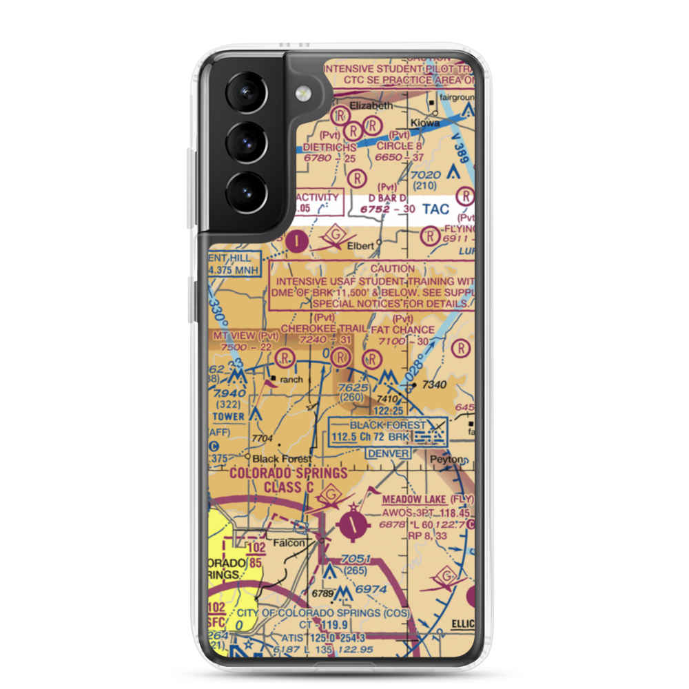 Cherokee Trail Ranch Airport (2CO1) VFR Sectional Samsung Case Samsung Galaxy S21 Plus model shown