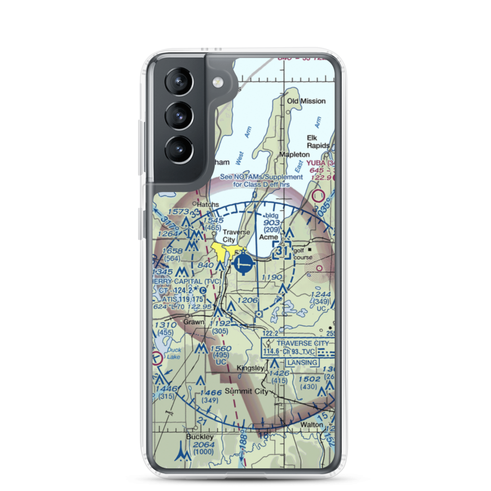 Cherry Capital Airport (TVC) VFR Sectional Samsung Case Samsung Galaxy S21 model shown