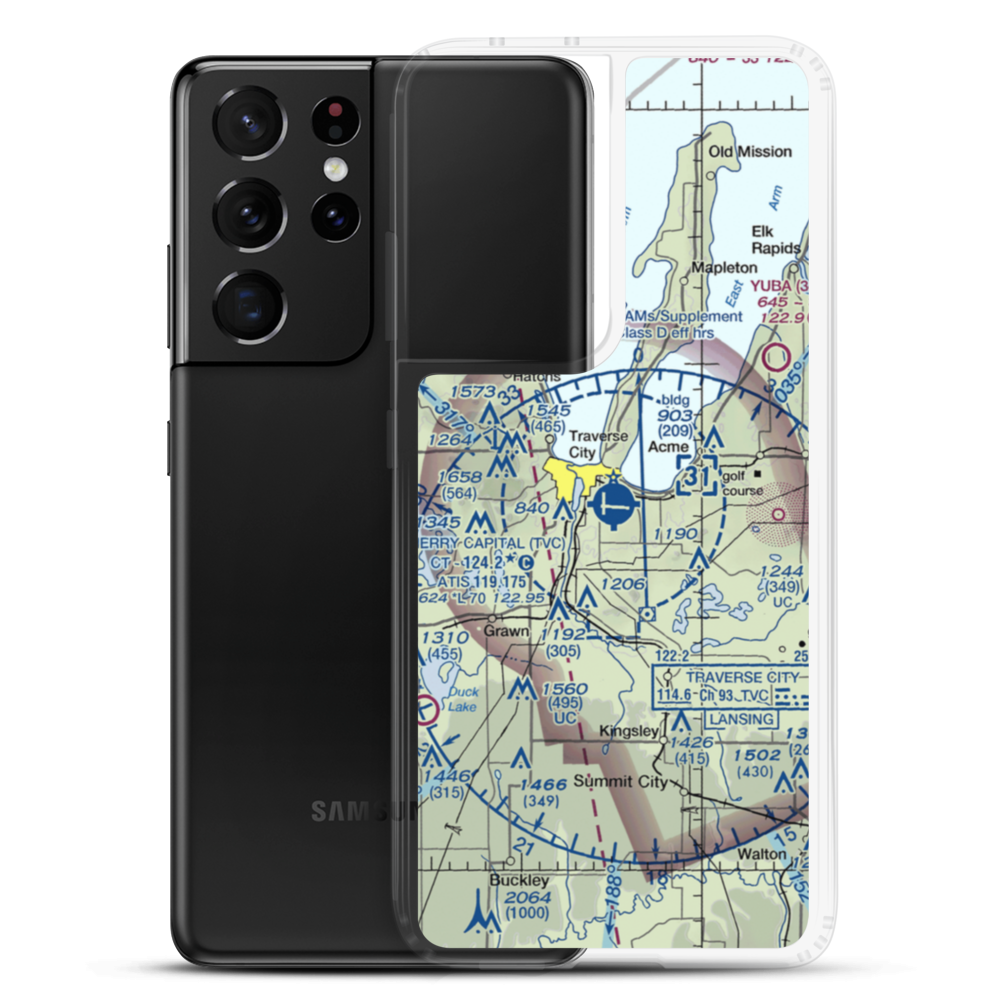 Cherry Capital Airport (TVC) VFR Sectional Samsung Case Samsung Galaxy S21 Ultra model shown