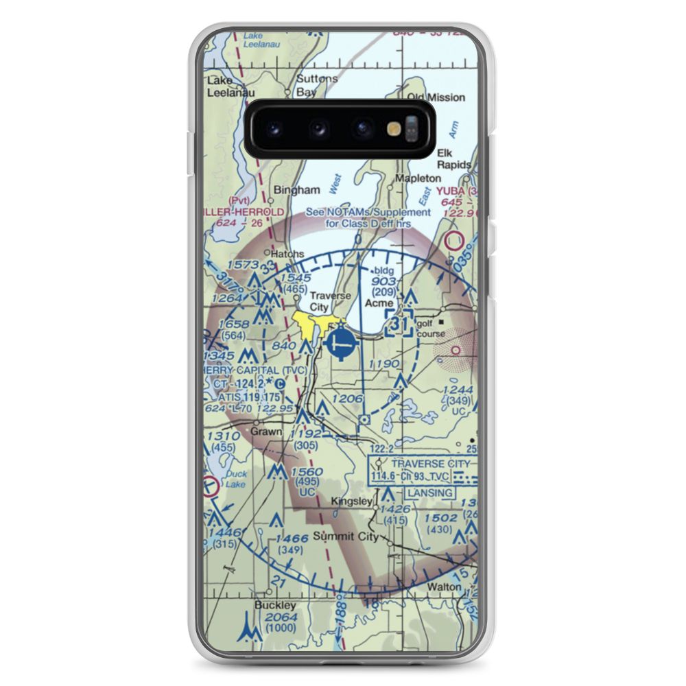 Cherry Capital Airport (TVC) VFR Sectional Samsung Case Samsung Galaxy S10+ model shown