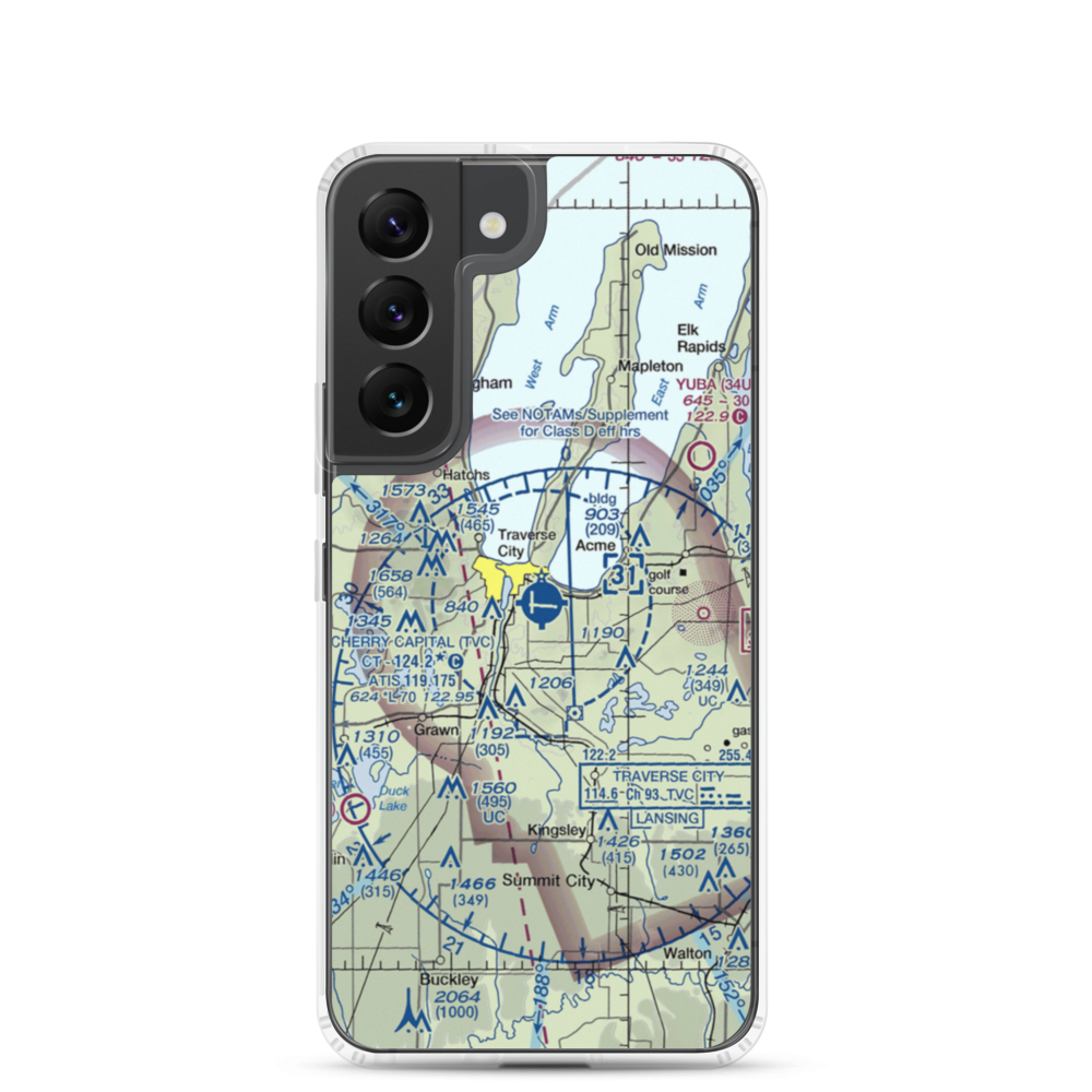 Cherry Capital Airport (TVC) VFR Sectional Samsung Case Samsung Galaxy S22 model shown