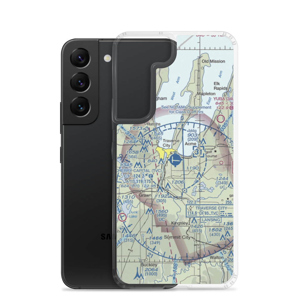 Cherry Capital Airport (TVC) VFR Sectional Samsung Case Samsung Galaxy S22 model shown