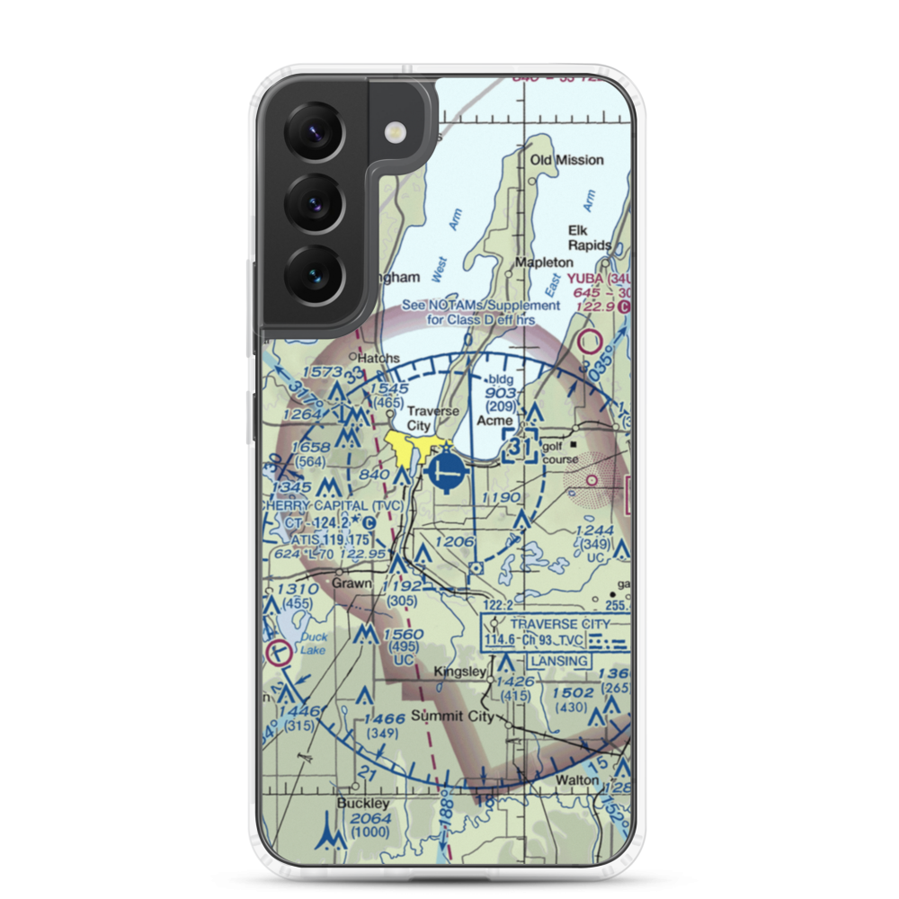 Cherry Capital Airport (TVC) VFR Sectional Samsung Case Samsung Galaxy S22 Plus model shown