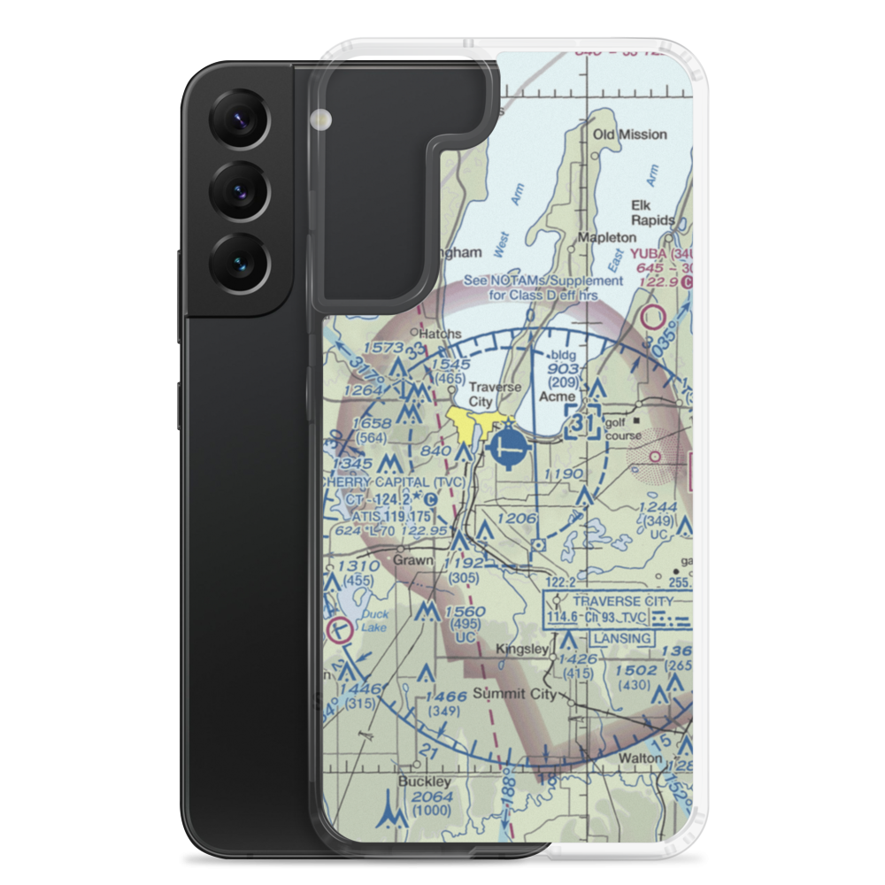 Cherry Capital Airport (TVC) VFR Sectional Samsung Case Samsung Galaxy S22 Plus model shown