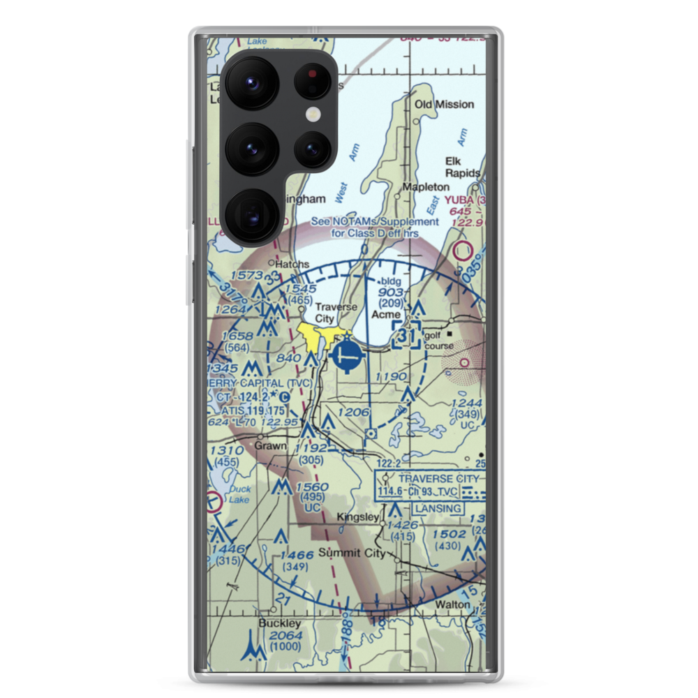 Cherry Capital Airport (TVC) VFR Sectional Samsung Case Samsung Galaxy S22 Ultra model shown