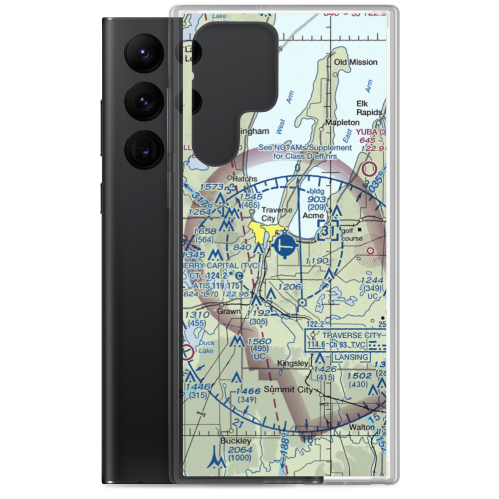 Cherry Capital Airport (TVC) VFR Sectional Samsung Case Samsung Galaxy S22 Ultra model shown