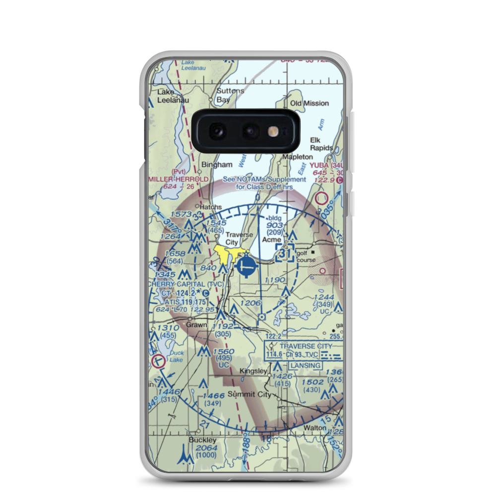 Cherry Capital Airport (TVC) VFR Sectional Samsung Case Samsung Galaxy S10e model shown