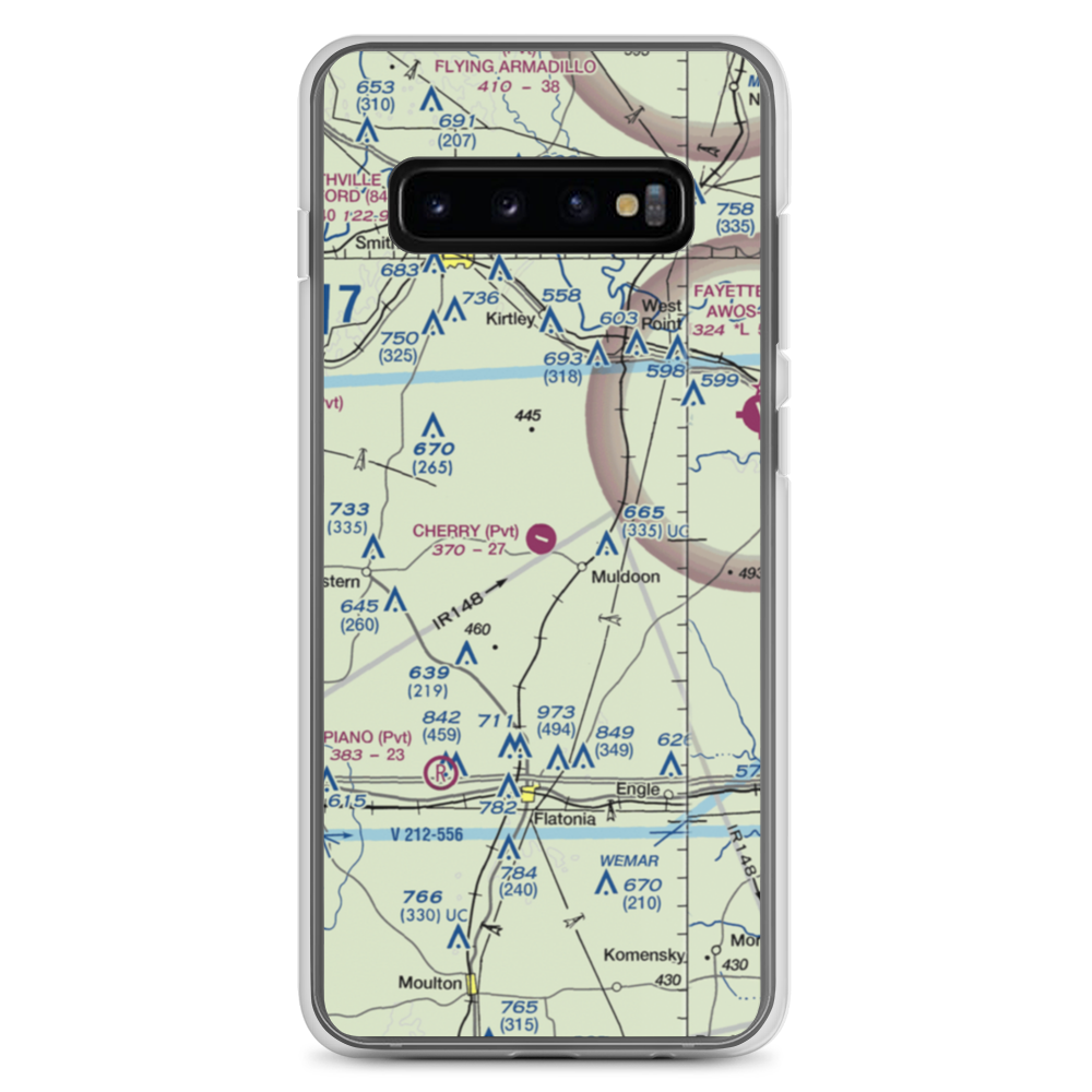 Cherry Spraying Service Airport (XS24) VFR Sectional Samsung Case Samsung Galaxy S10+ model shown