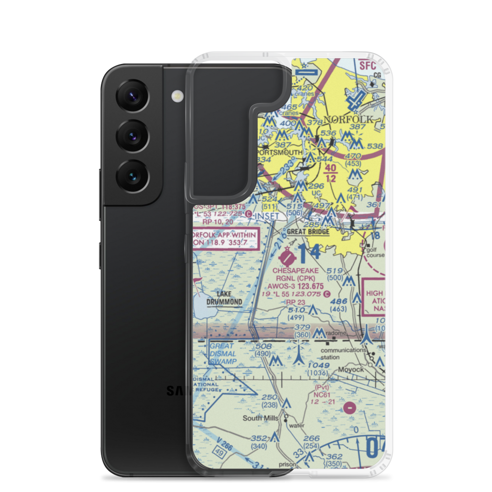 Chesapeake Regional Airport (CPK) VFR Sectional Samsung Case Samsung Galaxy S22 model shown