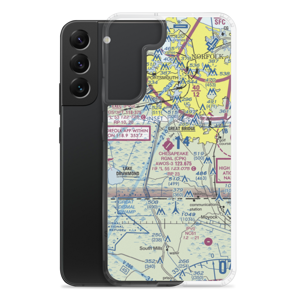 Chesapeake Regional Airport (CPK) VFR Sectional Samsung Case Samsung Galaxy S22 Plus model shown