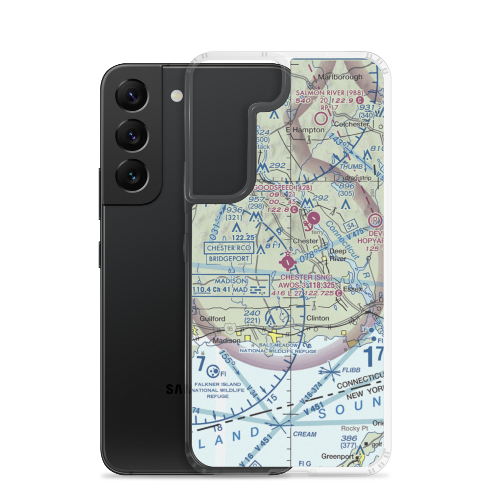 Chester Airport (SNC) VFR Sectional Samsung Case Samsung Galaxy S22 model shown