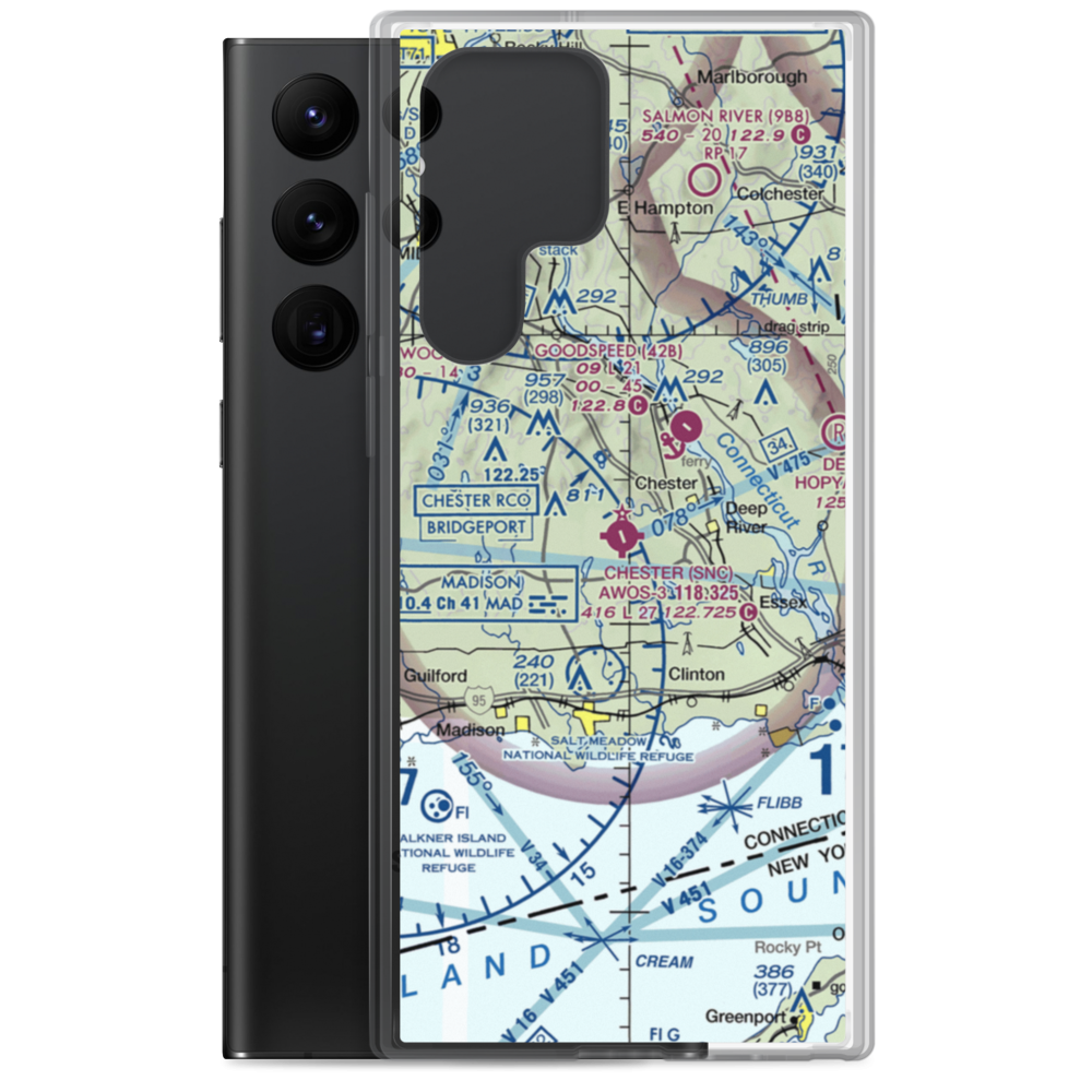 Chester Airport (SNC) VFR Sectional Samsung Case Samsung Galaxy S22 Ultra model shown