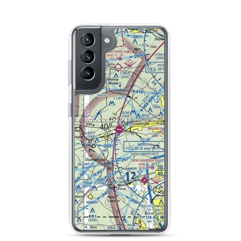 Chester County G O Carlson Airport (MQS) VFR Sectional Samsung Case Samsung Galaxy S21 model shown