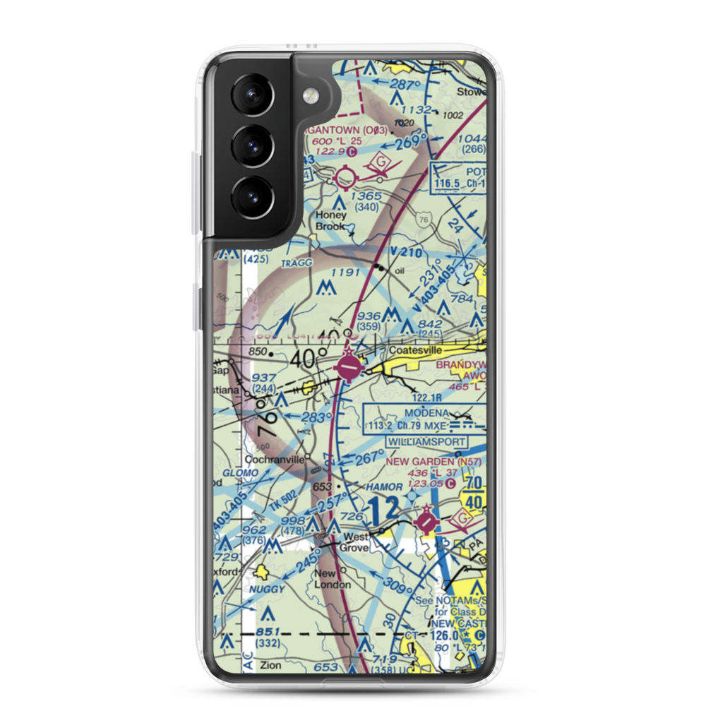 Chester County G O Carlson Airport (MQS) VFR Sectional Samsung Case Samsung Galaxy S21 Plus model shown