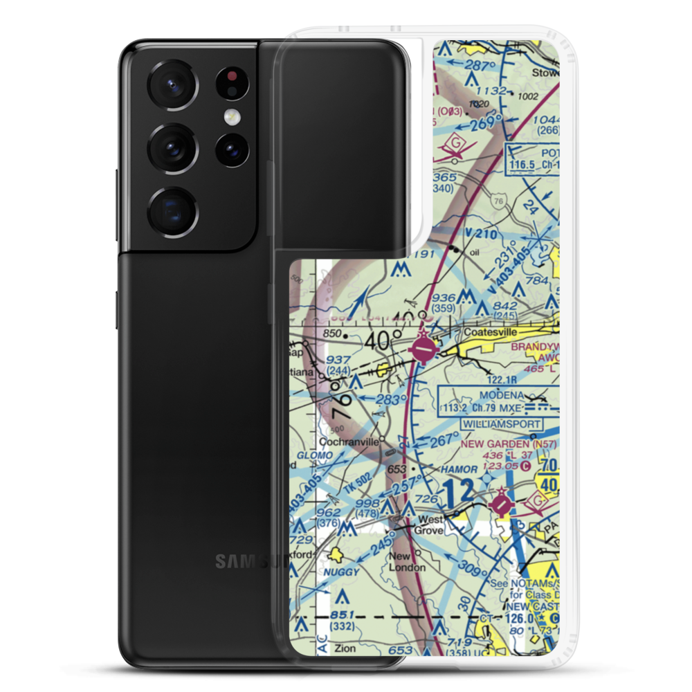 Chester County G O Carlson Airport (MQS) VFR Sectional Samsung Case Samsung Galaxy S21 Ultra model shown