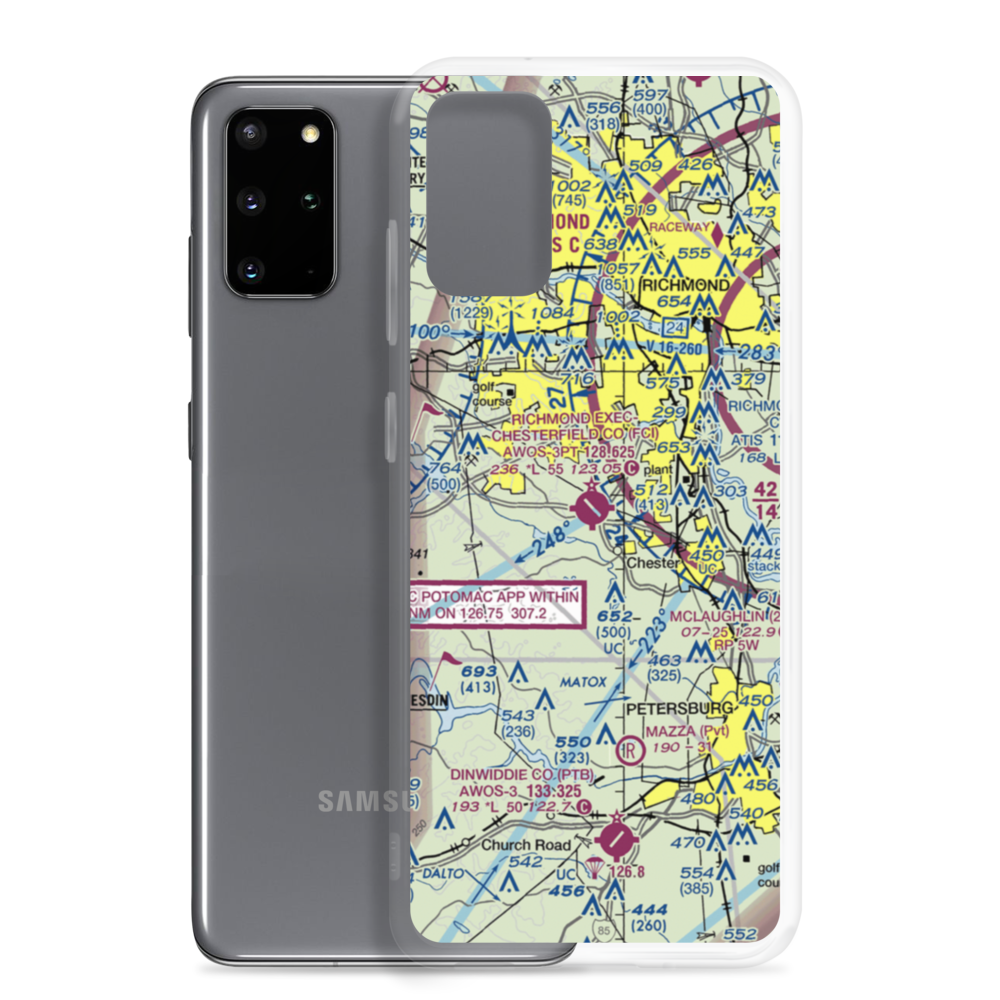 Chesterfield County Airport (FCI) VFR Sectional Samsung Case Samsung Galaxy S20 Plus model shown