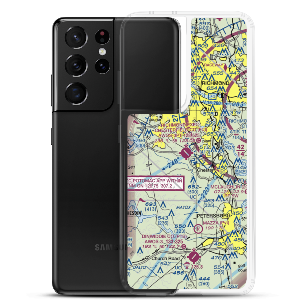 Chesterfield County Airport (FCI) VFR Sectional Samsung Case Samsung Galaxy S21 Ultra model shown