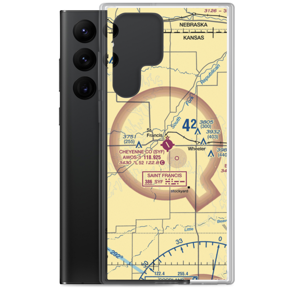 Cheyenne County Municipal Airport (SYF) VFR Sectional Samsung Case Samsung Galaxy S22 Ultra model shown