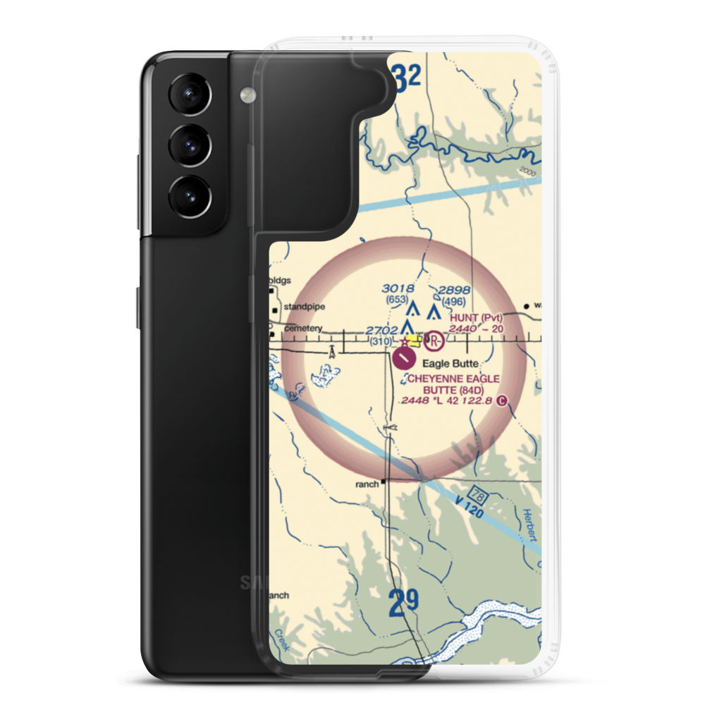 Cheyenne Eagle Butte Airport (84D) VFR Sectional Samsung Case Samsung Galaxy S21 Plus model shown