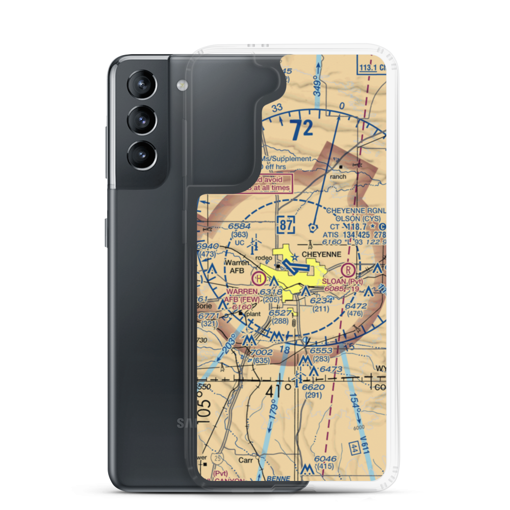 Cheyenne Regional Jerry Olson Field (CYS) VFR Sectional Samsung Case Samsung Galaxy S21 model shown
