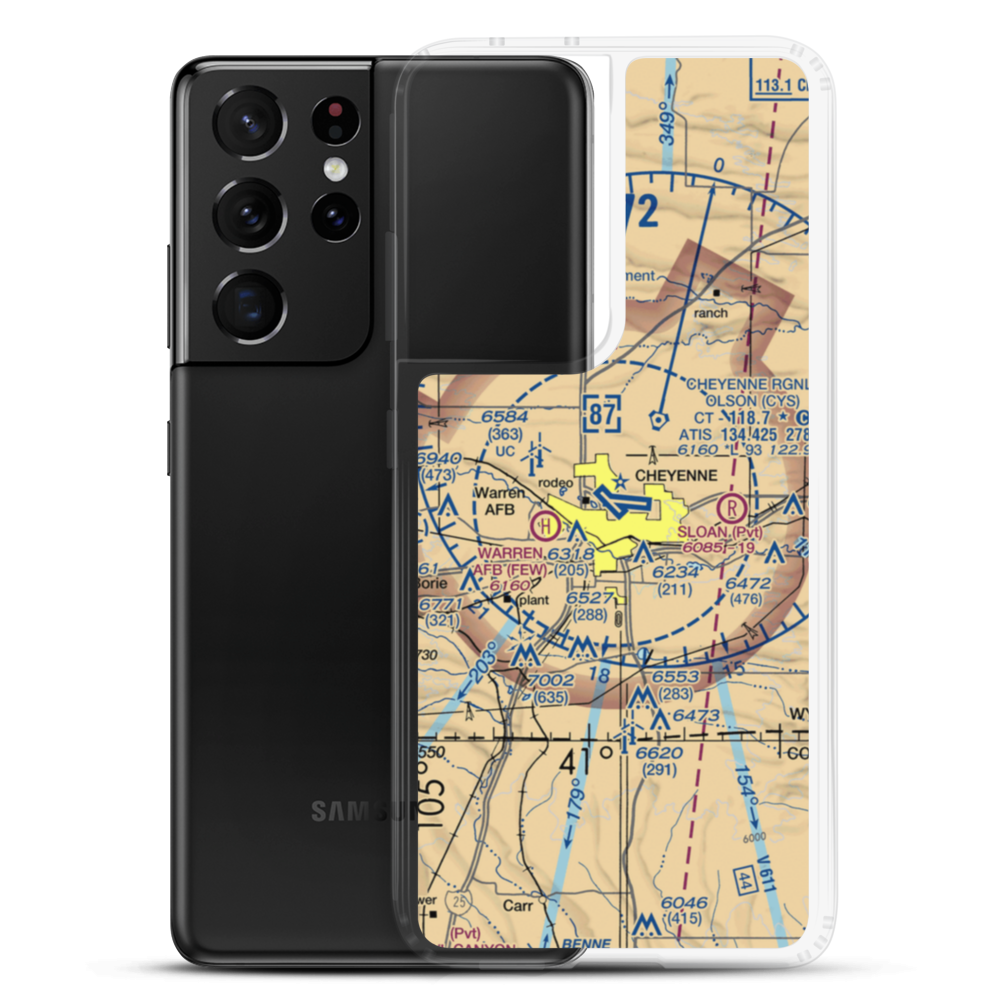 Cheyenne Regional Jerry Olson Field (CYS) VFR Sectional Samsung Case Samsung Galaxy S21 Ultra model shown
