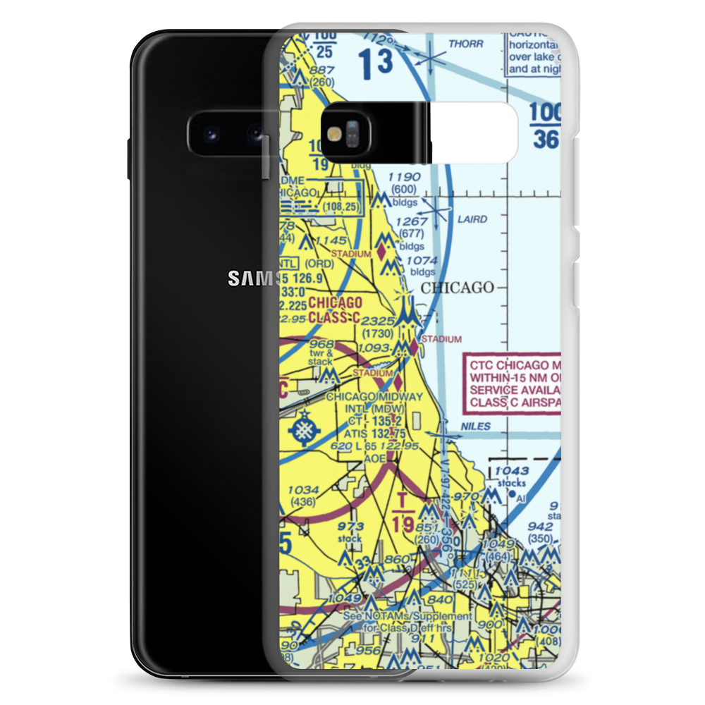 Chicago Meigs Airport (CGX) VFR Sectional Samsung Case Samsung Galaxy S10+ model shown
