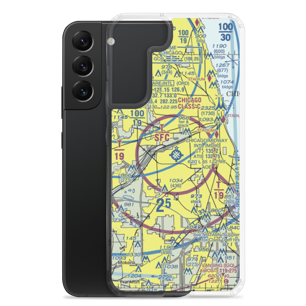 Chicago Midway International Airport (MDW) VFR Sectional Samsung Case Samsung Galaxy S22 Plus model shown