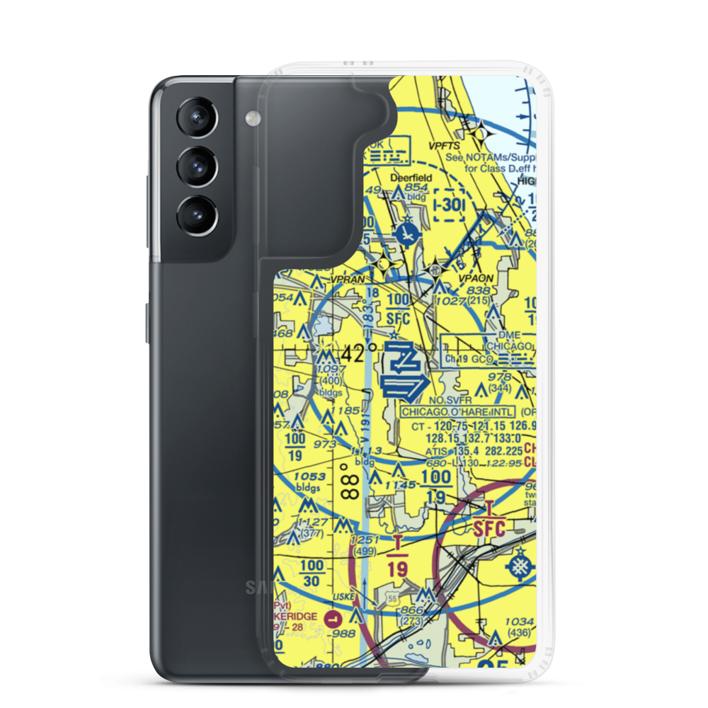 Chicago O'Hare International Airport (ORD) VFR Sectional Samsung Case Samsung Galaxy S21 model shown