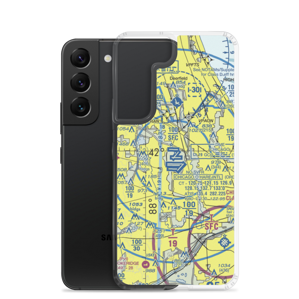 Chicago O'Hare International Airport (ORD) VFR Sectional Samsung Case Samsung Galaxy S22 model shown