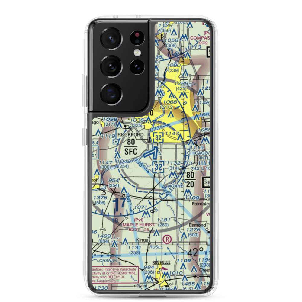 Chicago Rockford International Airport (RFD) VFR Sectional Samsung Case Samsung Galaxy S21 Ultra model shown