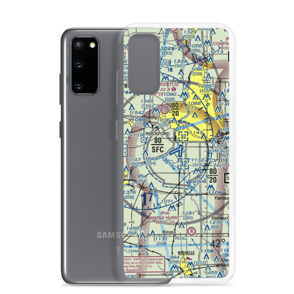 Chicago Rockford International Airport (RFD) VFR Sectional Samsung Case Samsung Galaxy S20 model shown
