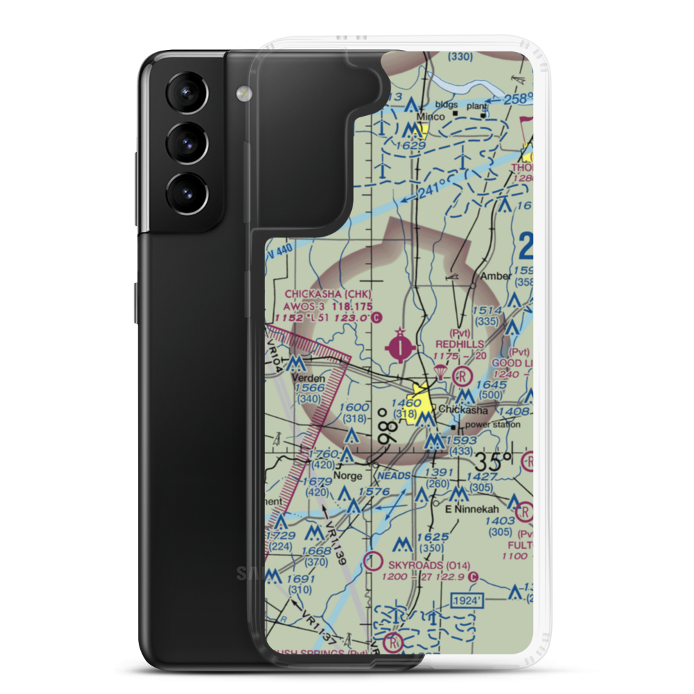 Chickasha Municipal Airport (CHK) VFR Sectional Samsung Case Samsung Galaxy S21 Plus model shown