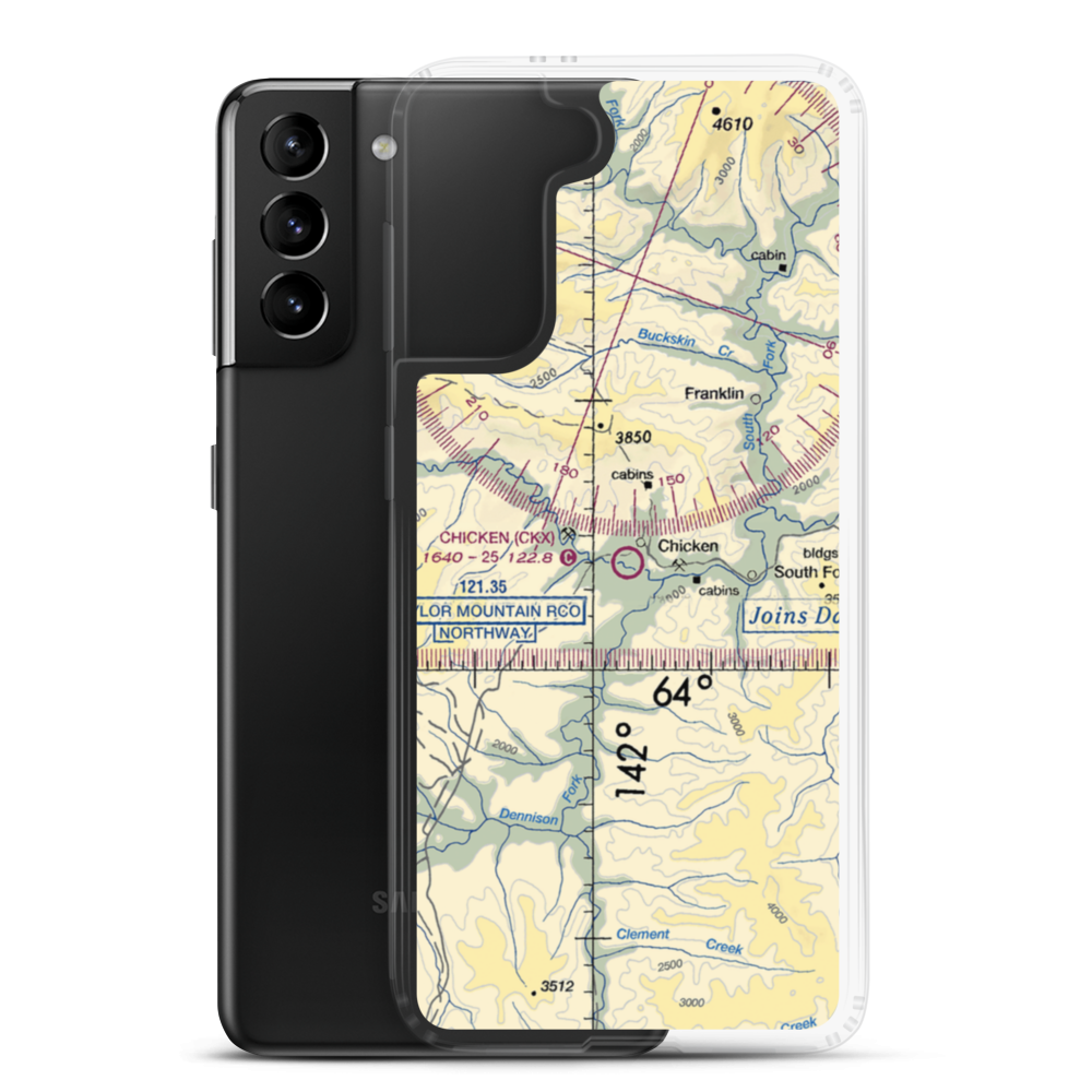 Chicken Airport (CKX) VFR Sectional Samsung Case Samsung Galaxy S21 Plus model shown