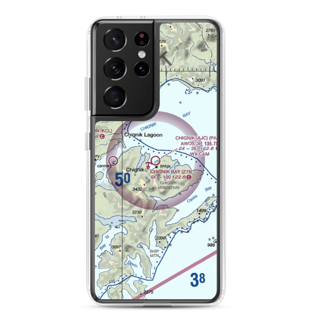 Chignik Airport (AJC) VFR Sectional Samsung Case Samsung Galaxy S21 Ultra model shown