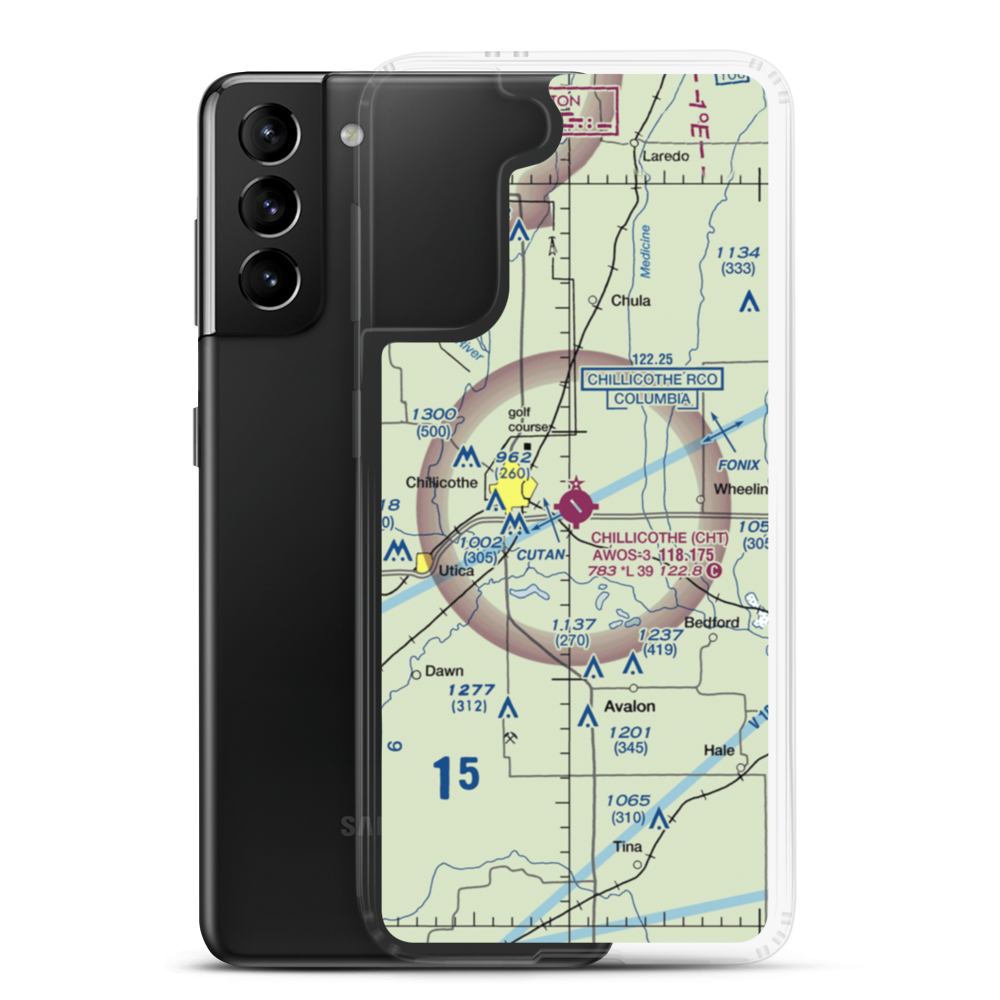 Chillicothe Municipal Airport (CHT) VFR Sectional Samsung Case Samsung Galaxy S21 Plus model shown