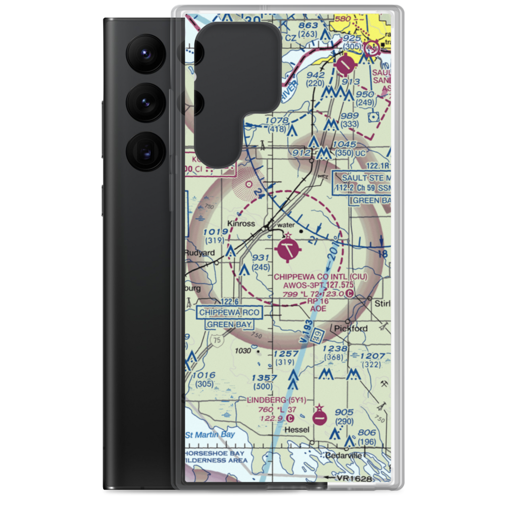 Chippewa County International Airport (CIU) VFR Sectional Samsung Case Samsung Galaxy S22 Ultra model shown