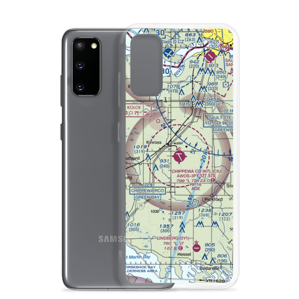 Chippewa County International Airport (CIU) VFR Sectional Samsung Case Samsung Galaxy S20 model shown