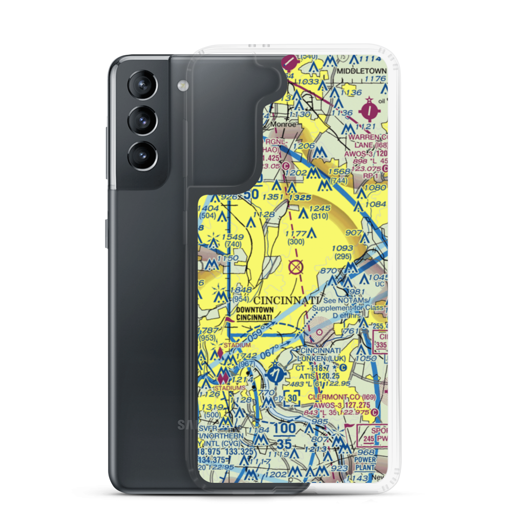Cincinnati Blue Ash Airport (ISZ) VFR Sectional Samsung Case Samsung Galaxy S21 model shown