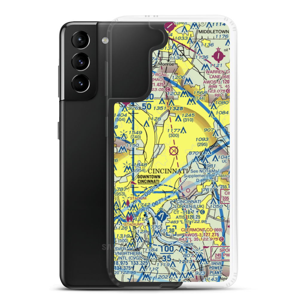 Cincinnati Blue Ash Airport (ISZ) VFR Sectional Samsung Case Samsung Galaxy S21 Plus model shown