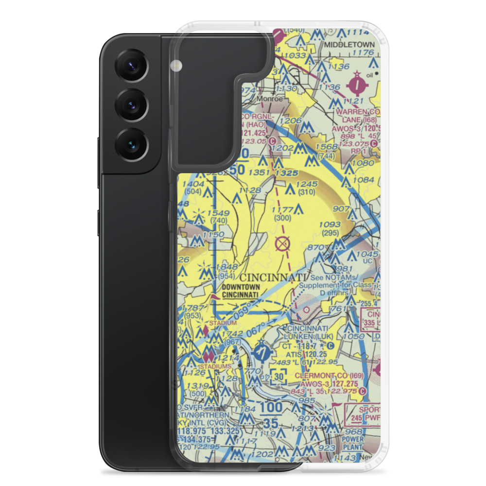 Cincinnati Blue Ash Airport (ISZ) VFR Sectional Samsung Case Samsung Galaxy S22 Plus model shown