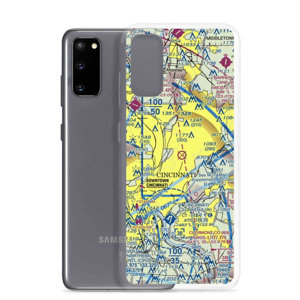 Cincinnati Blue Ash Airport (ISZ) VFR Sectional Samsung Case Samsung Galaxy S20 model shown