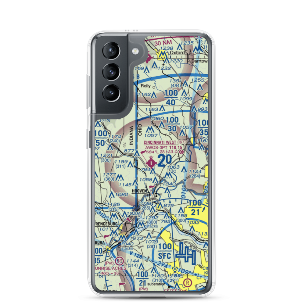 Cincinnati West Airport (I67) VFR Sectional Samsung Case Samsung Galaxy S21 model shown