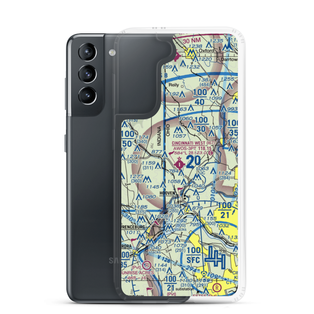 Cincinnati West Airport (I67) VFR Sectional Samsung Case Samsung Galaxy S21 model shown