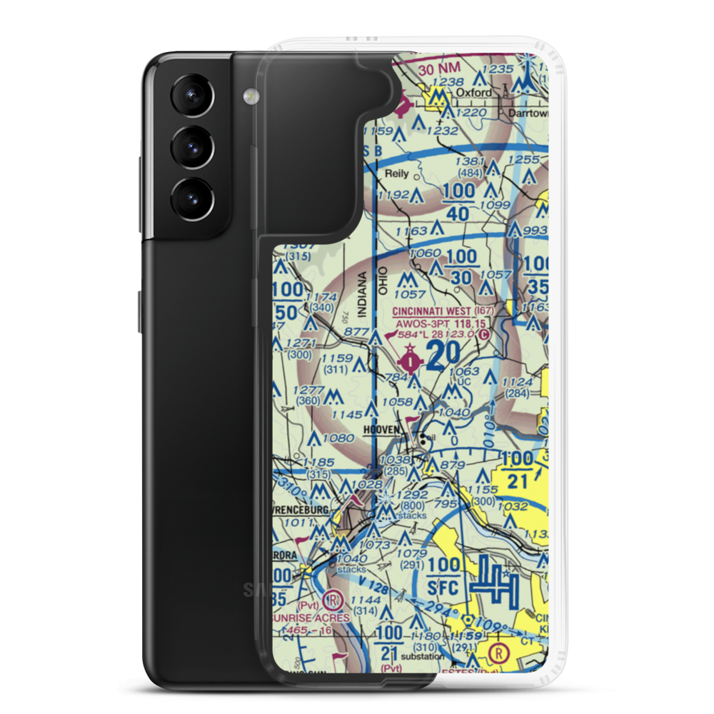 Cincinnati West Airport (I67) VFR Sectional Samsung Case Samsung Galaxy S21 Plus model shown