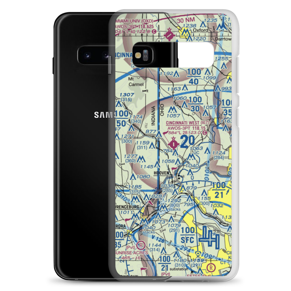Cincinnati West Airport (I67) VFR Sectional Samsung Case Samsung Galaxy S10+ model shown