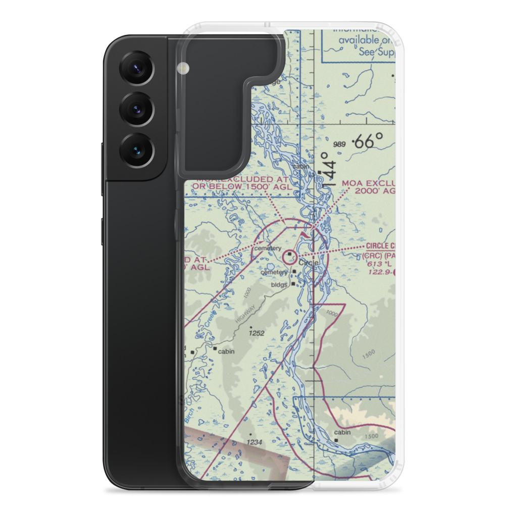 Circle City /New/ Airport (CRC) VFR Sectional Samsung Case Samsung Galaxy S22 Plus model shown