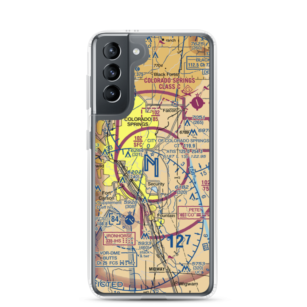 City of Colorado Springs Municipal Airport (COS) VFR Sectional Samsung Case Samsung Galaxy S21 model shown