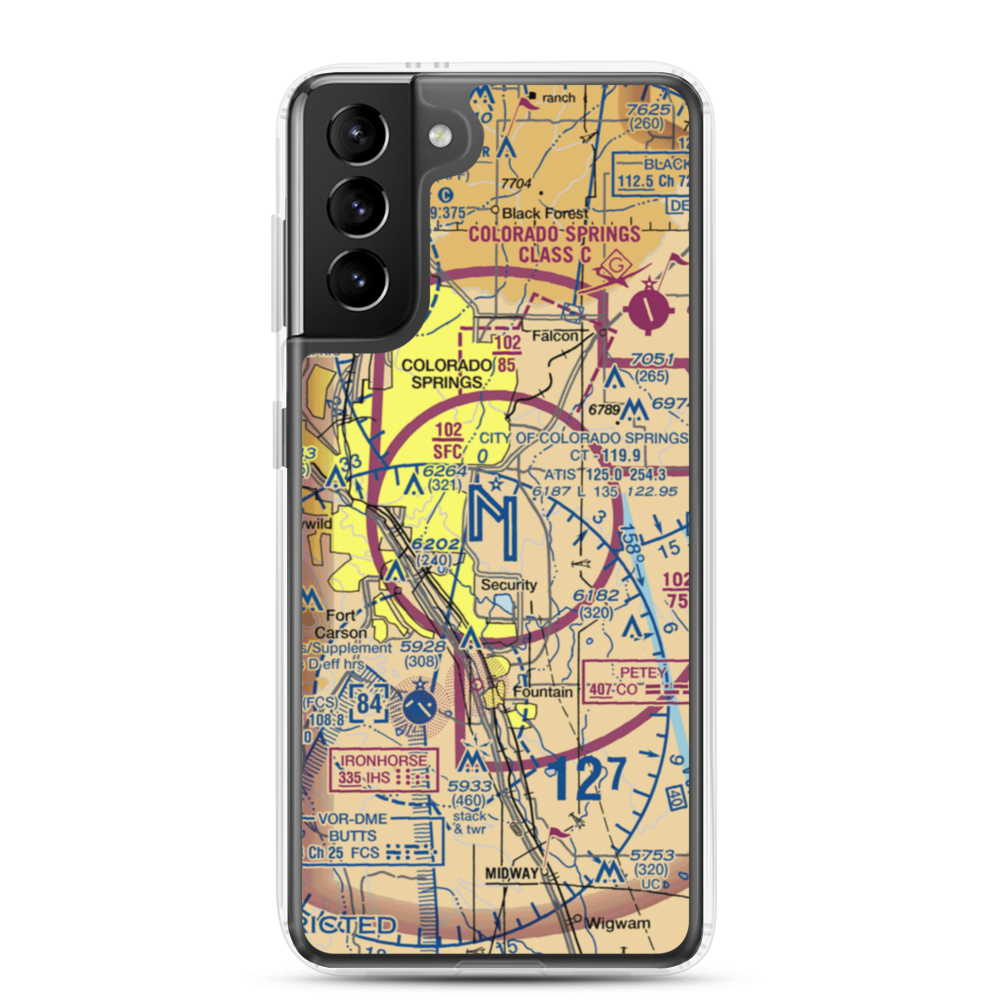 City of Colorado Springs Municipal Airport (COS) VFR Sectional Samsung Case Samsung Galaxy S21 Plus model shown