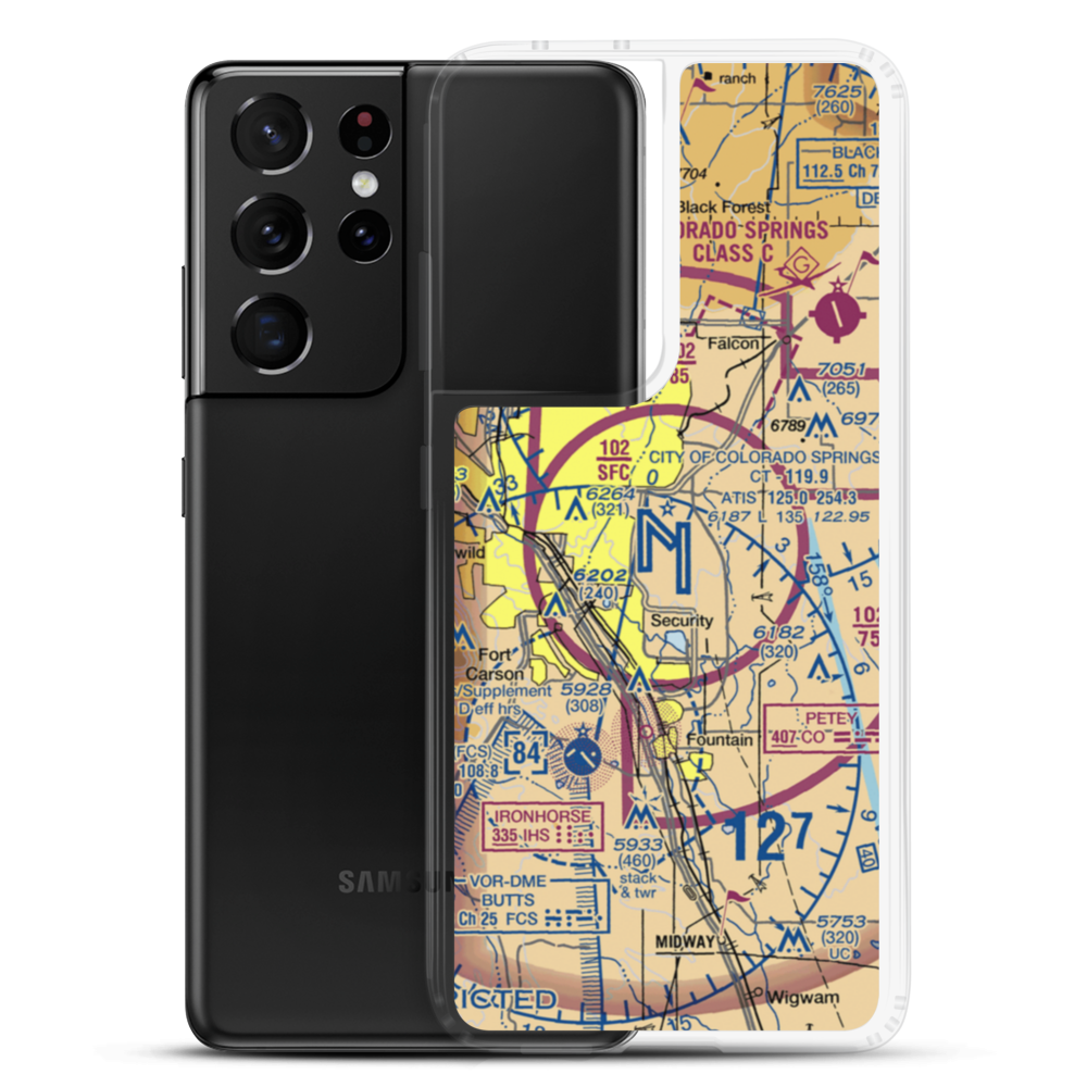 City of Colorado Springs Municipal Airport (COS) VFR Sectional Samsung Case Samsung Galaxy S21 Ultra model shown